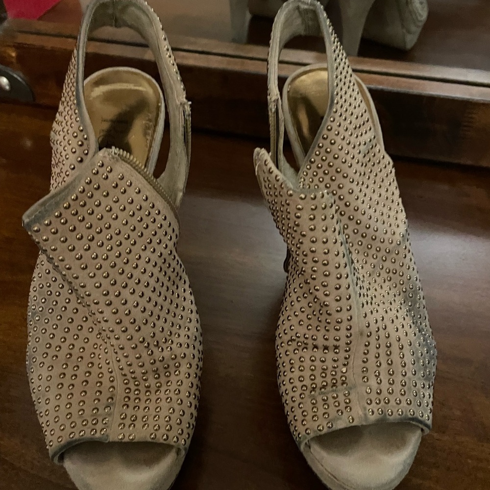 Reba Studded Slingback Heels - Gray